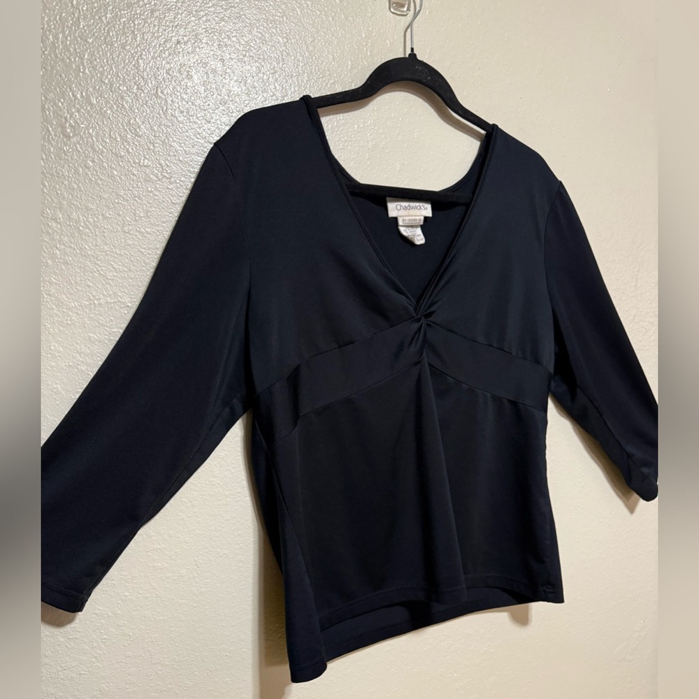 Chadwicks Black Twist Front Blouse | V Neck Stretch Top  | 3/4 Sleeve | Size XL - Picture 4 of 4